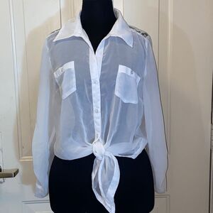LEI Life Energy Intelligence White Sheer Blouse Junior Size XL (15/17)